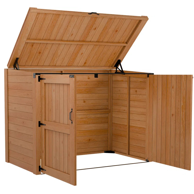 HEAVY DUTY Cedar Horizontal Trash Can and Recycling Storage Shed