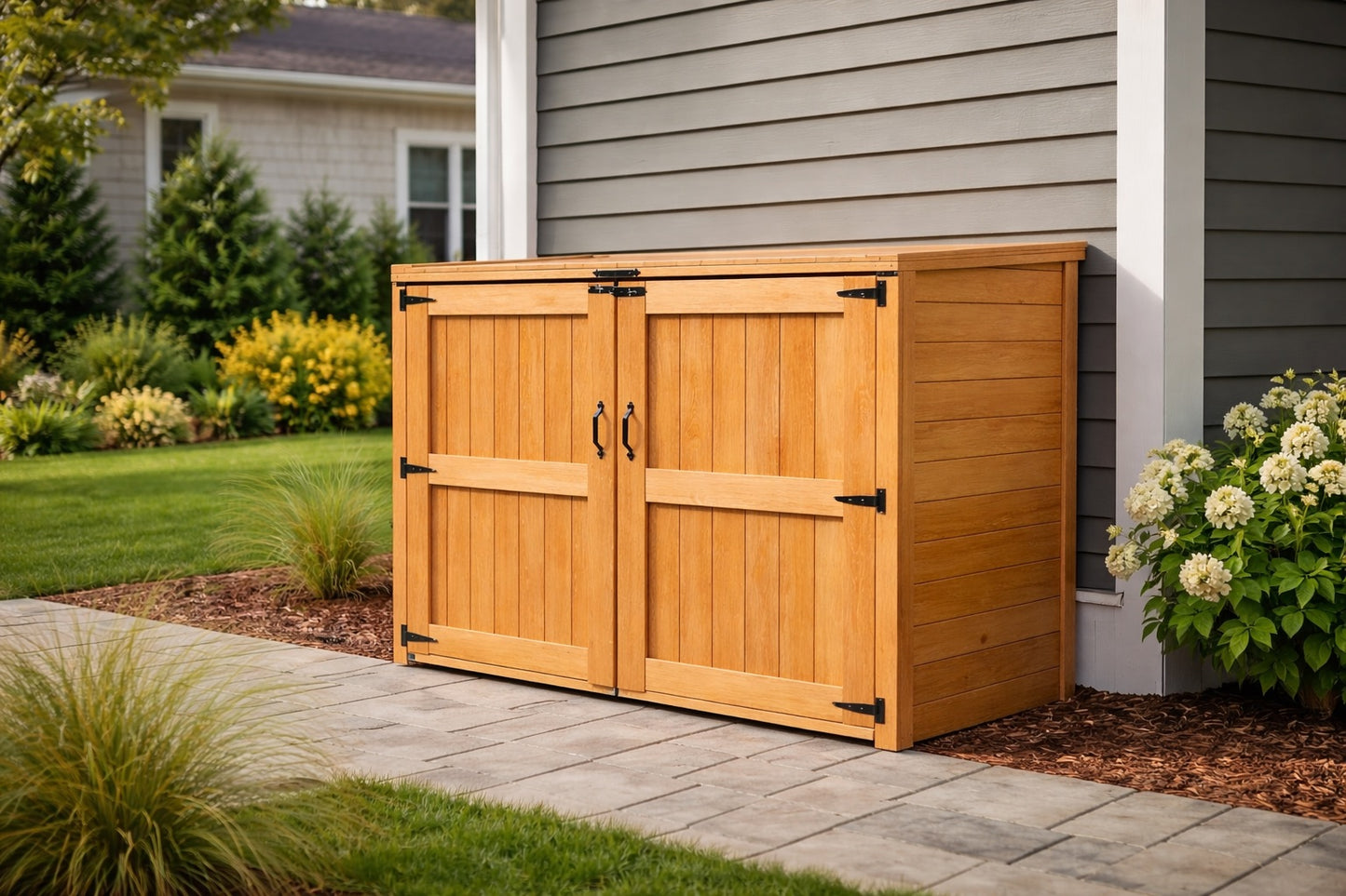 55 in. H × 72 in. W × 41 in. D Heavy-Duty Cedar Trash & Recycling Storage Shed